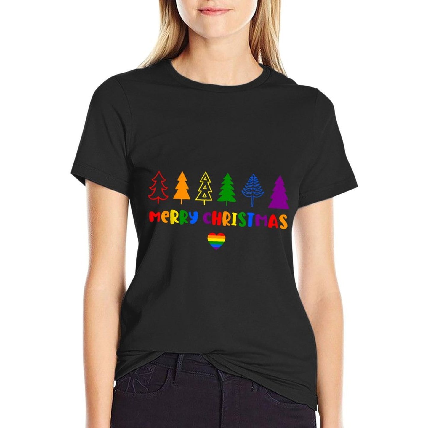 LGBT Christmas Gay Pride Merry Christmas Tree Rainbow  Graphic-printed T-Shirt