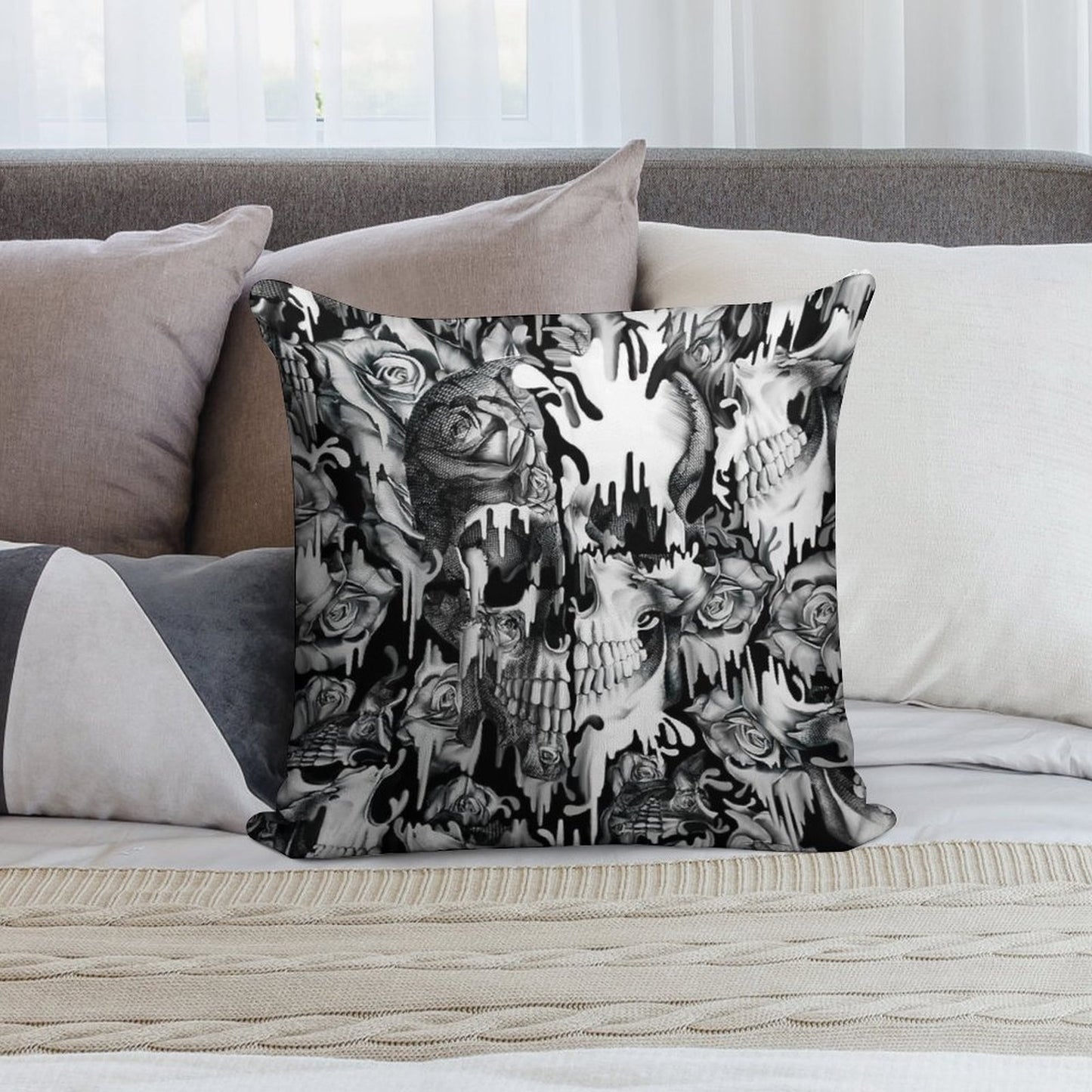 Gone in A Splash, Skull Pattern Soft Short Plush Fabric Throw Pillow