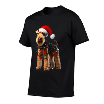 Welsh Terrier Santa Hat Christmas Lights Dog Owner Mom Dad  Trendy Pattern T-Shirt