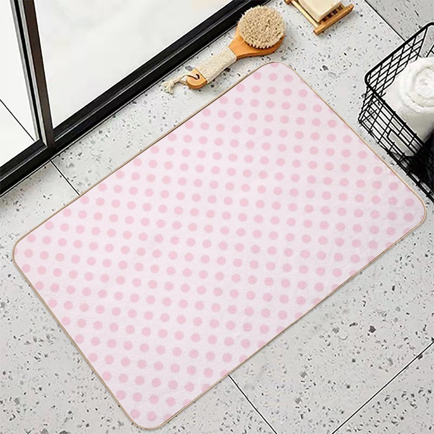 Pink Polka Dots on Soft Pink Background  Slip-Resistant Bath Mat