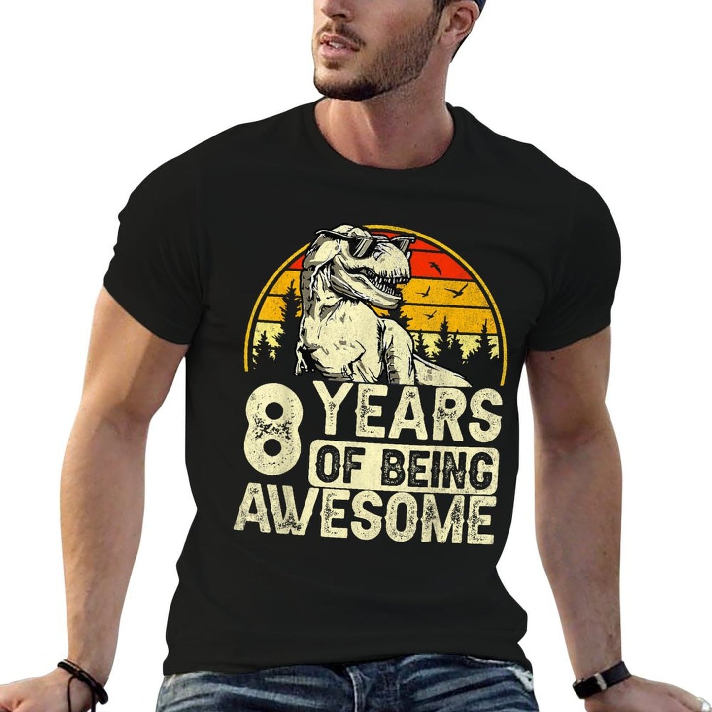 8th Birthdays For Boys 8yr 8 Year Old Dinosaur T-Rex  Lightweight T-Shirt