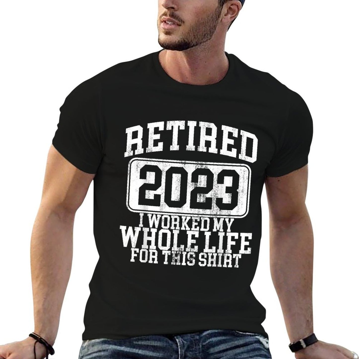 Retired 2023 Humor for Men & Women - Classic Fit,, Black  Rolled Sleeves T-Shirt