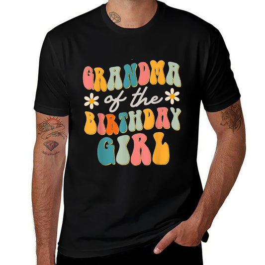 Grandma Of The Birthday Girl Groovy Themed  Ribbed Collar T-Shirt