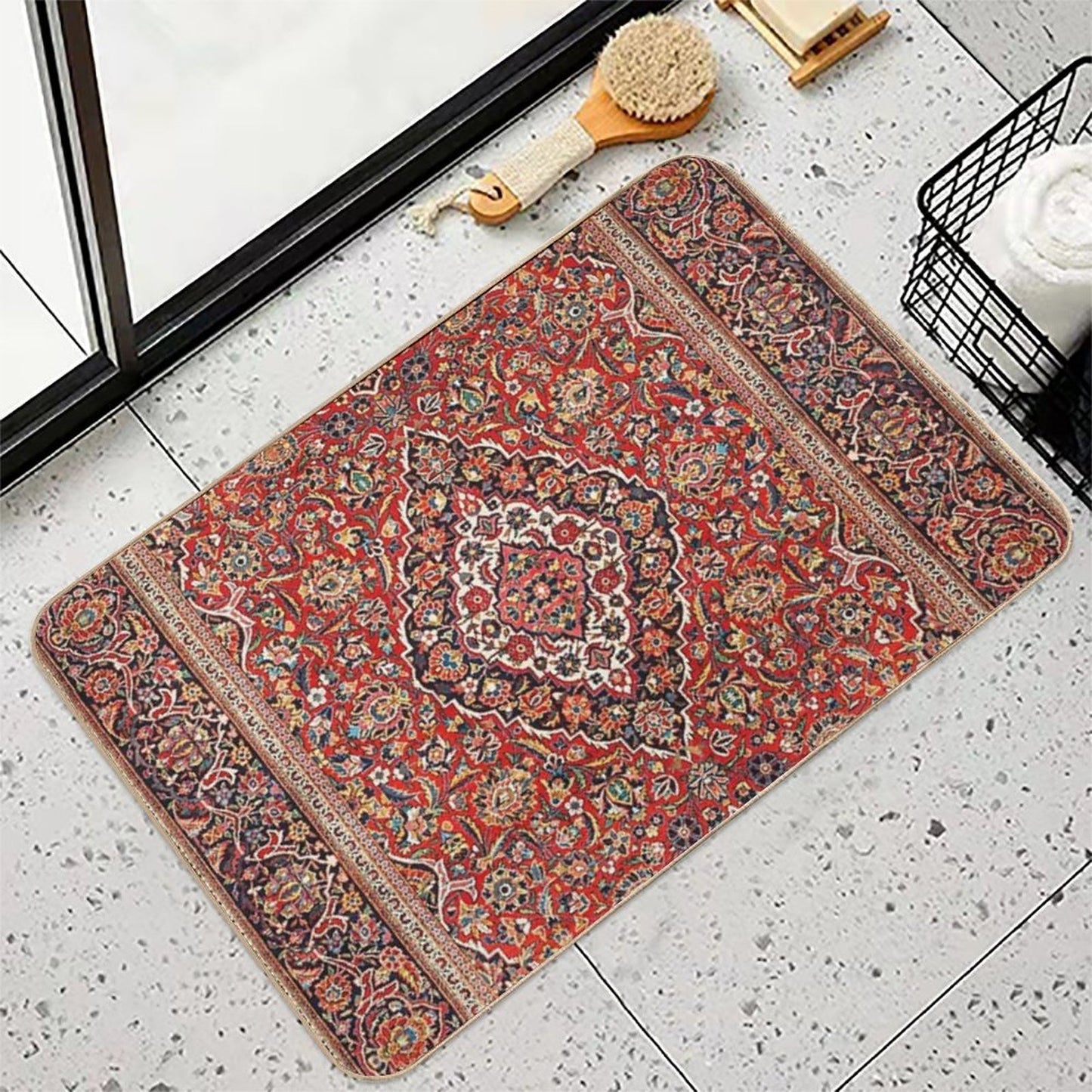 Kashan  Antique Central Persian Rug Print  Easy Maintenance Bath Mat