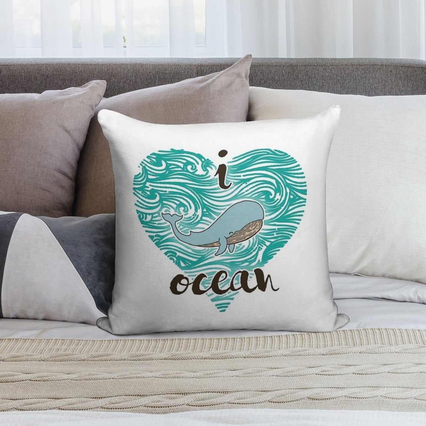 I Love Ocean (happy Whale) Ocean Soft Style Accent Throw Pillow