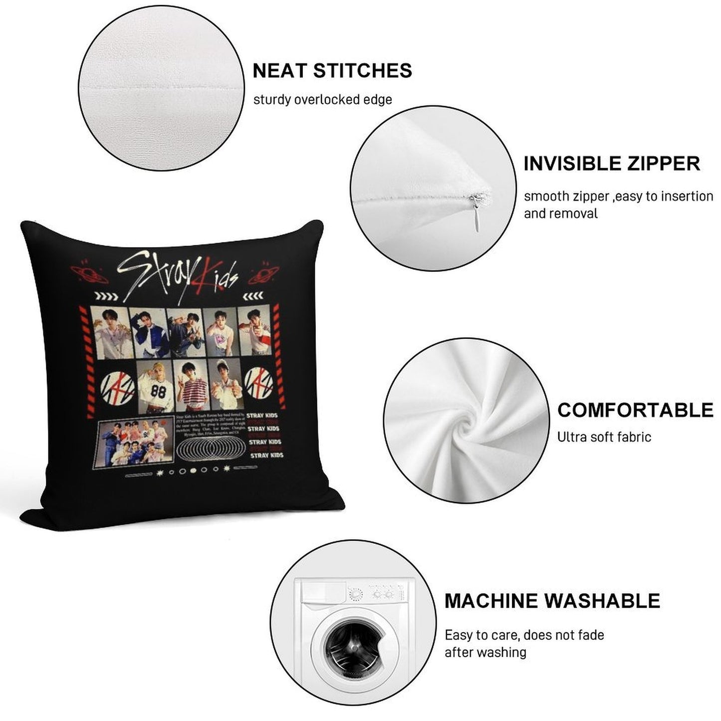 Stray Kids Concert Tour T-shirt Kpop Boy Group Bang Chan Lee Know Changbin Hyunjin Han Felix Seungmin Jeongin Soft Durable Construction Throw Pillow