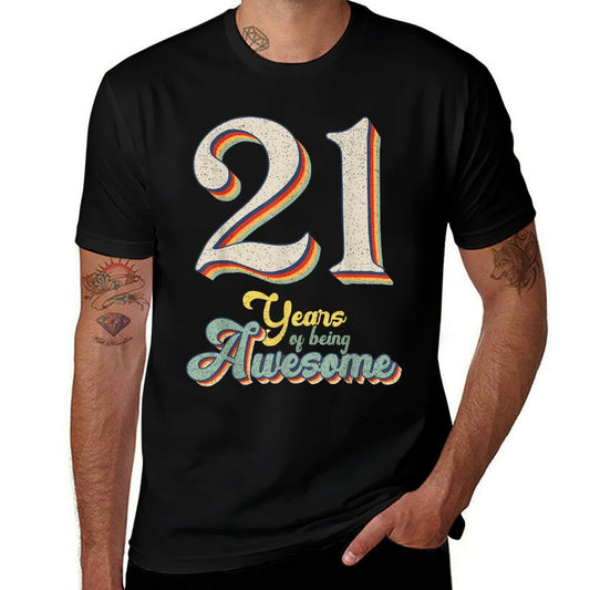21 Years Of Being Awesome Retro Vintage 21st Birthday  High-quality Stitching T-Shirt