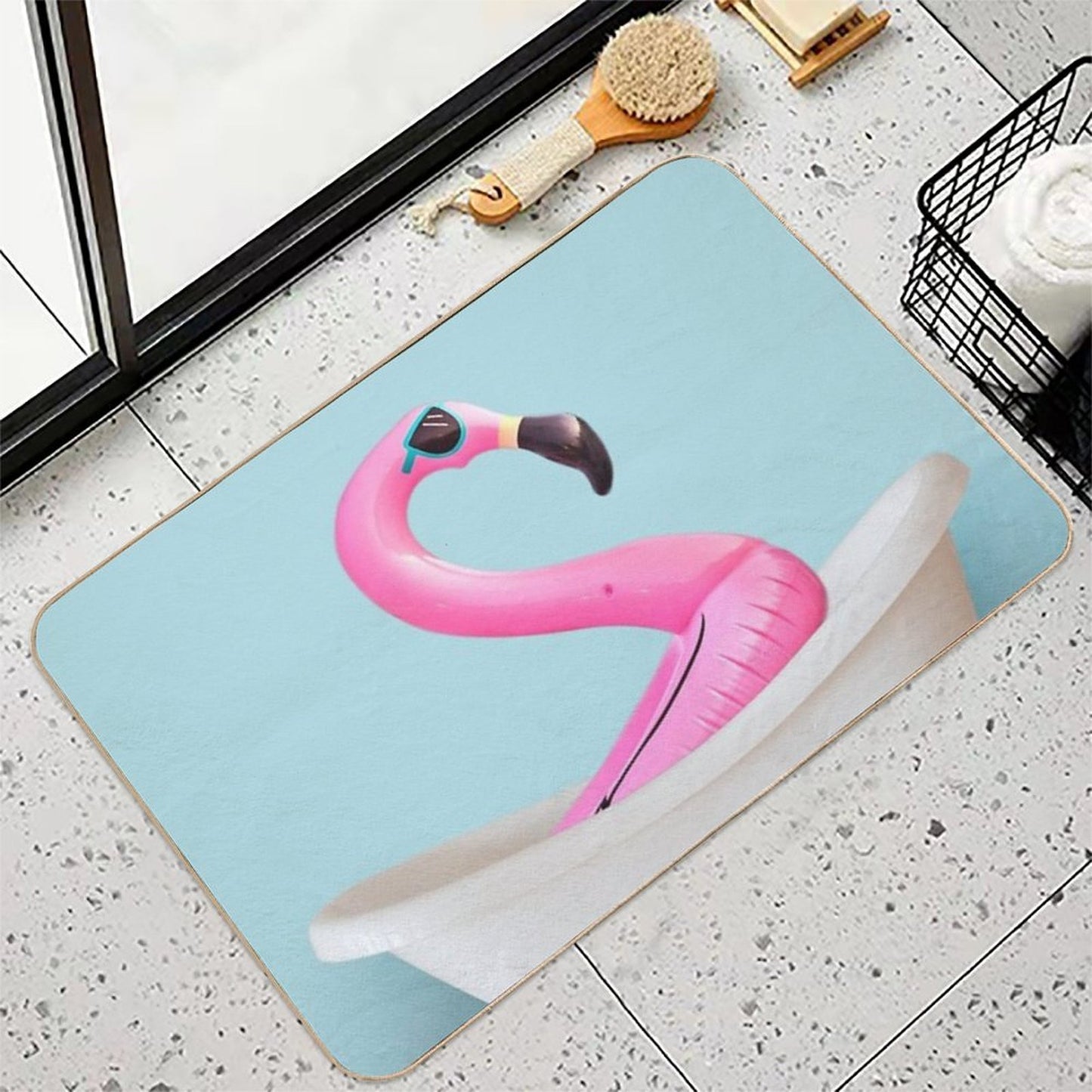 Playing Flamingo in Bathtub  Multi-Purpose Bath Mat