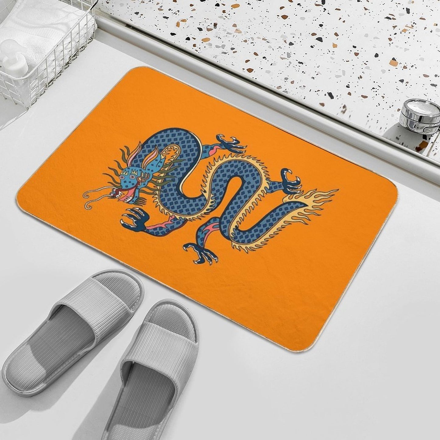 TIBETAN DRAGON RUG-orange  Easy To Clean Bath Mat