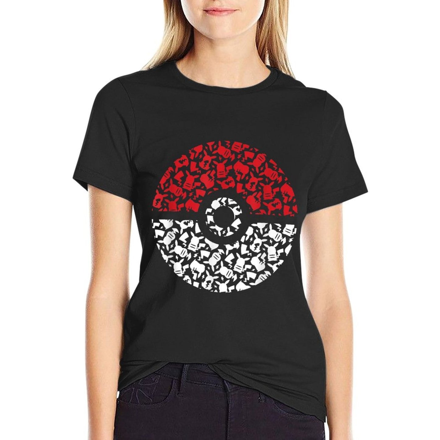 Pokemon Unisex Adult Pikachu Pokeball Pattern, Black, Small  Durable T-Shirt