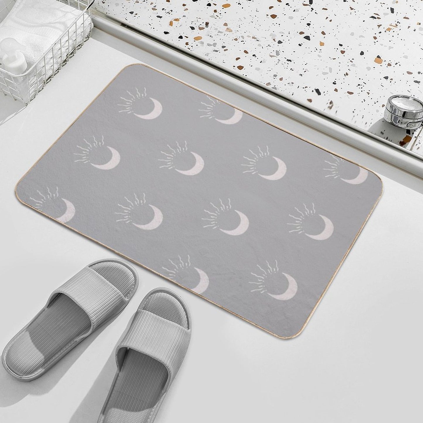 Cute Sun And Moon Design Boho Aesthetic In Muted Colors Gray Taupe  Long-Lasting Bath Mat
