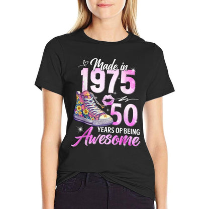 Chapter 50 EST 1975 50 Years Old Gifts 50th Birthday Queen  Wrinkle-resistant T-Shirt