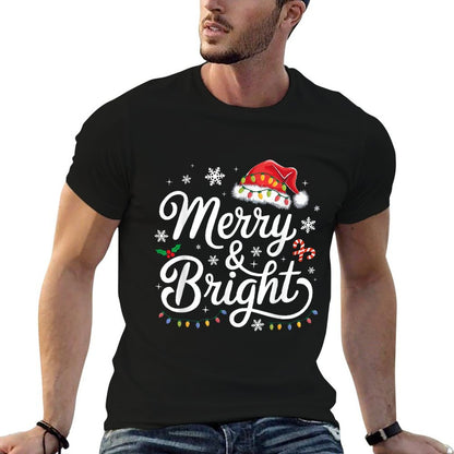 Merry And Bright Christmas Lights Xmas for Men Women Kids  Oversized Silhouette T-Shirt