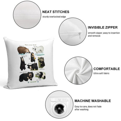 Bears of The World Soft Skin-Friendly Throw Pillow