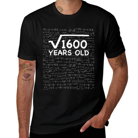 Funny 40th Birthday 40 Years Old Square Root Math Pun Gift  Ribbed Collar T-Shirt