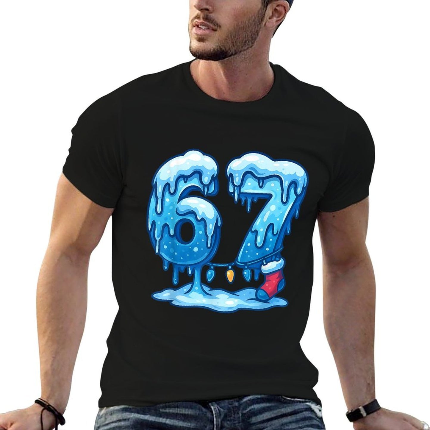 67 Ice Cream Drip Meme Six Seven Gen Alpha Slang Christmas  Fade-proof Color T-Shirt
