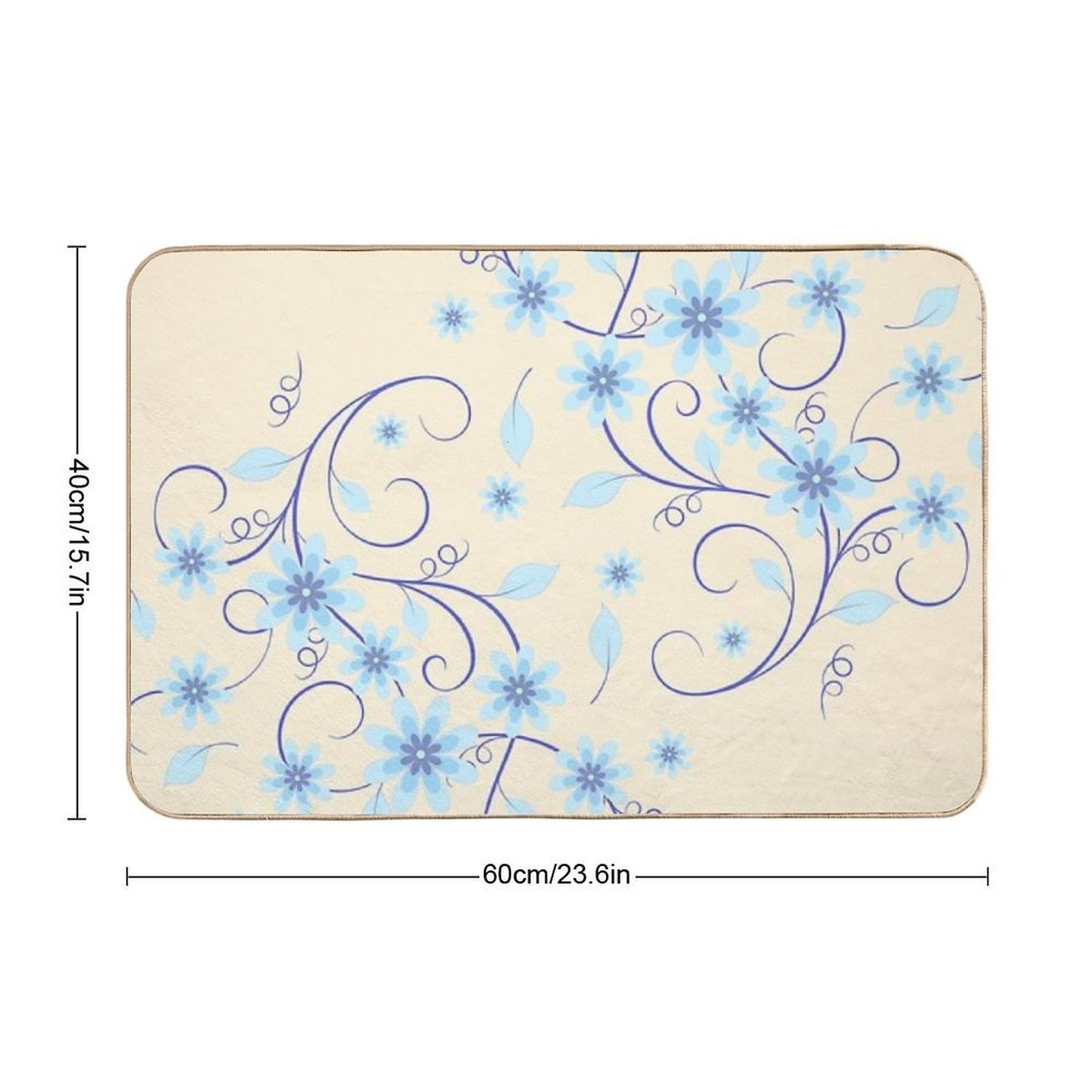 Blue Flowers (Sunny Beige)  Eco-Friendly Bath Mat