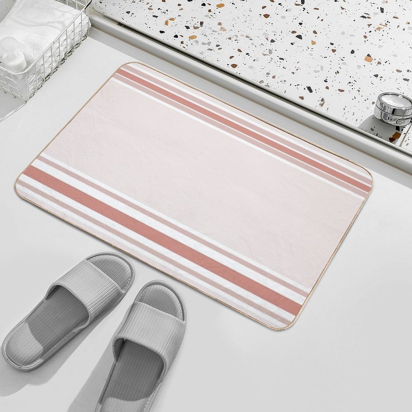 Line Art Neutral Peach  Fade-Resistant Bath Mat