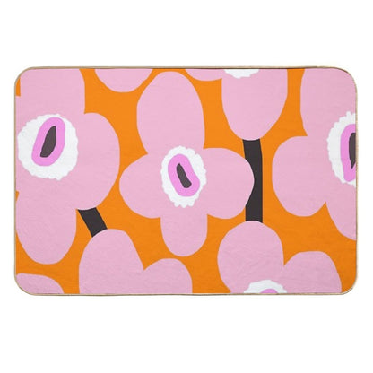 Iconic Retro Scandinavian Flowers in Baby Pink And Amber Orange  Stain-Proof Bath Mat