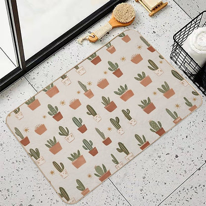 Cute Cactus Pattern – Terracotta Potted Plant Illustration  Anti-Trip Bath Mat