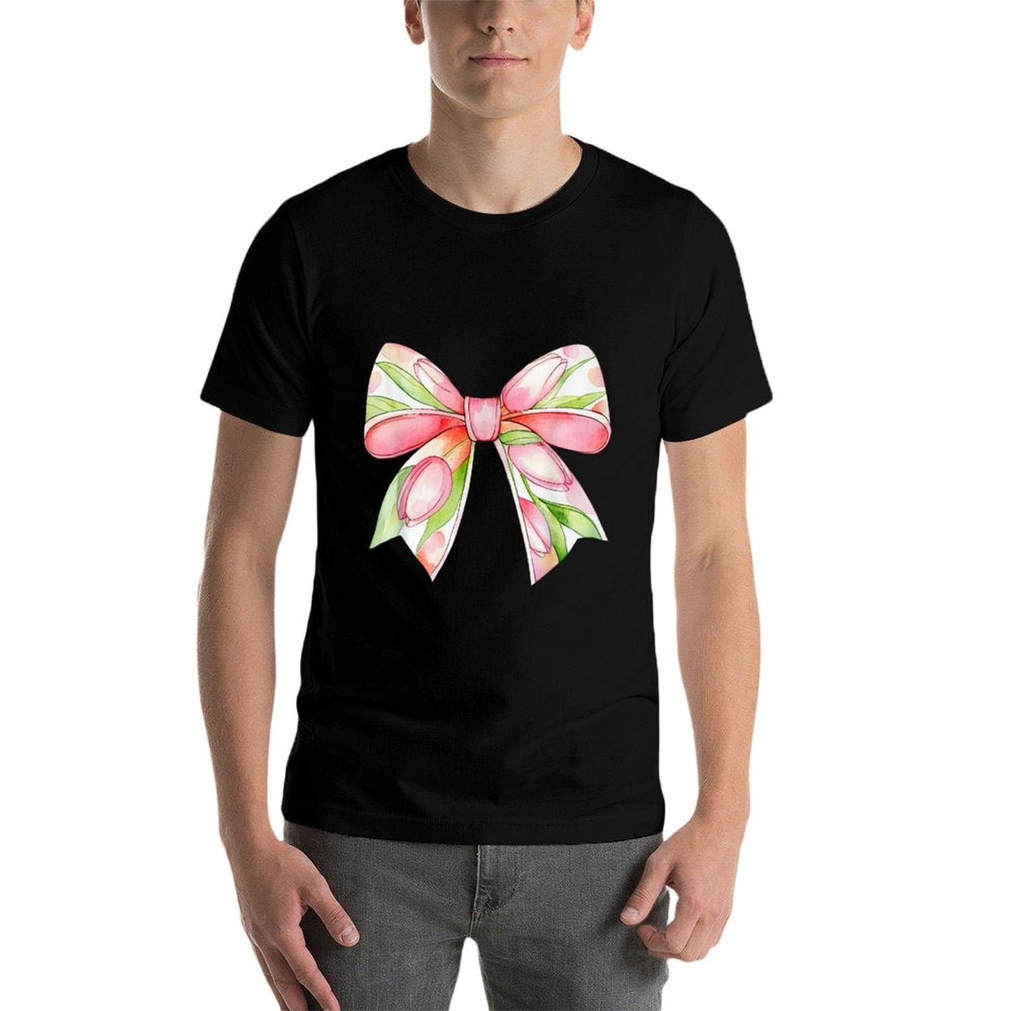 Easter Tulip Coquette Bow Pink Spring Flowers Floral Tulips  Tagless Design T-Shirt