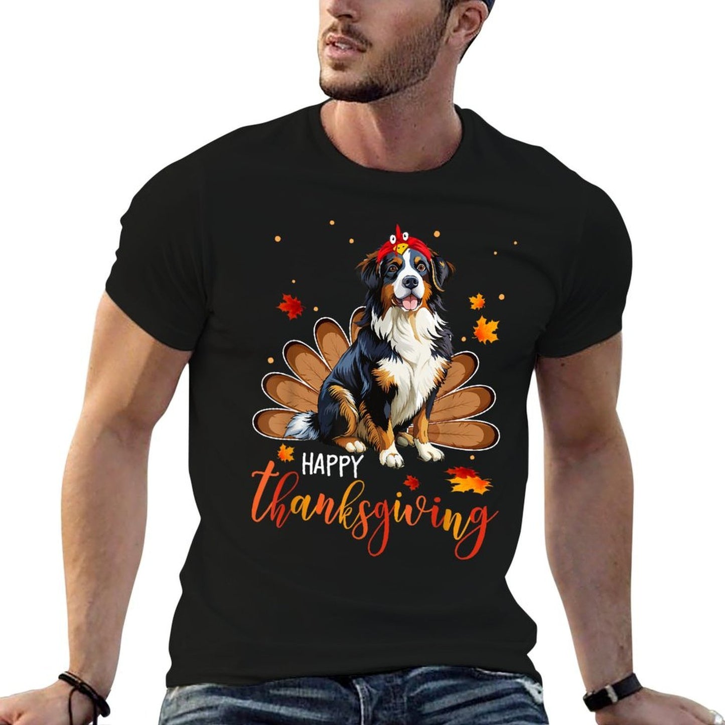 Cute Bernese Mountain Happy Thanksgiving Turkey Dog  Breathable T-Shirt