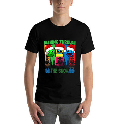 Geometry Dashing Through The Snow Sleep Dash Game Christmas  Slim-fit Cut T-Shirt