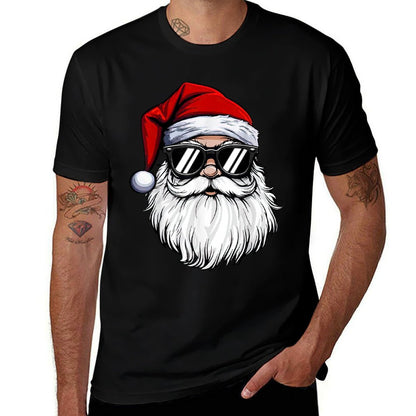Santa Face Retro Sunglasses Christmass for Mens Boys  Rolled Sleeves T-Shirt