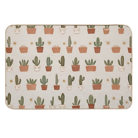 Cute Cactus Pattern – Terracotta Potted Plant Illustration  Anti-Trip Bath Mat