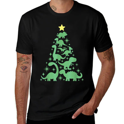 Dinosaur Christmas Tree Dino TRex Dinosaur Lover Christmas  Rolled Sleeves T-Shirt