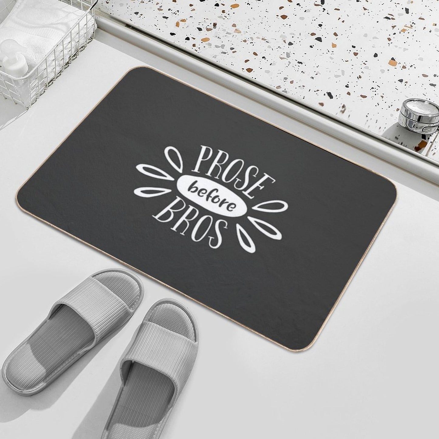 Prose Before Bros - White on Grey - Book Nerd Gift  Eco-Friendly Bath Mat