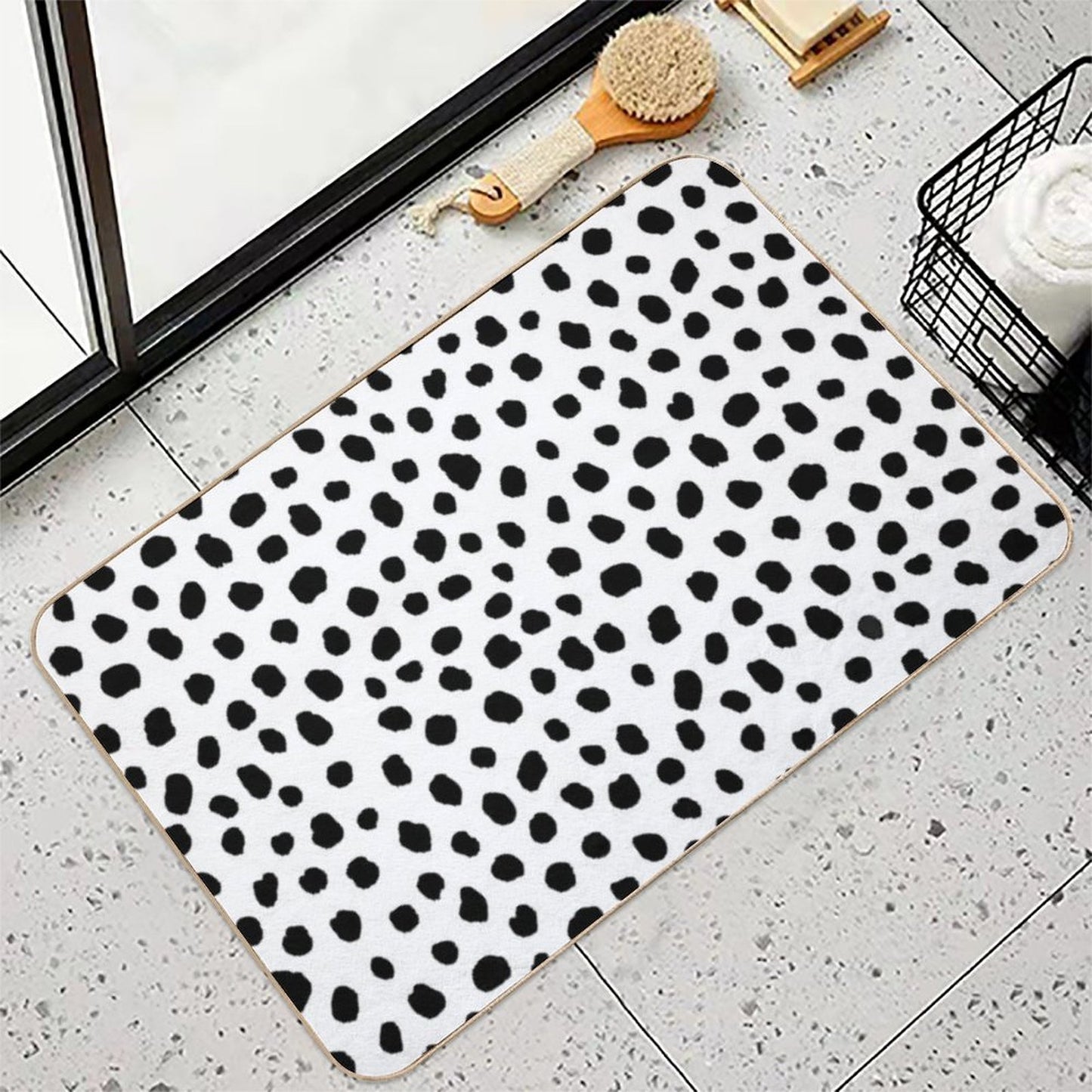 Black And White Dalmatian Dots  Non-Slip Bath Mat