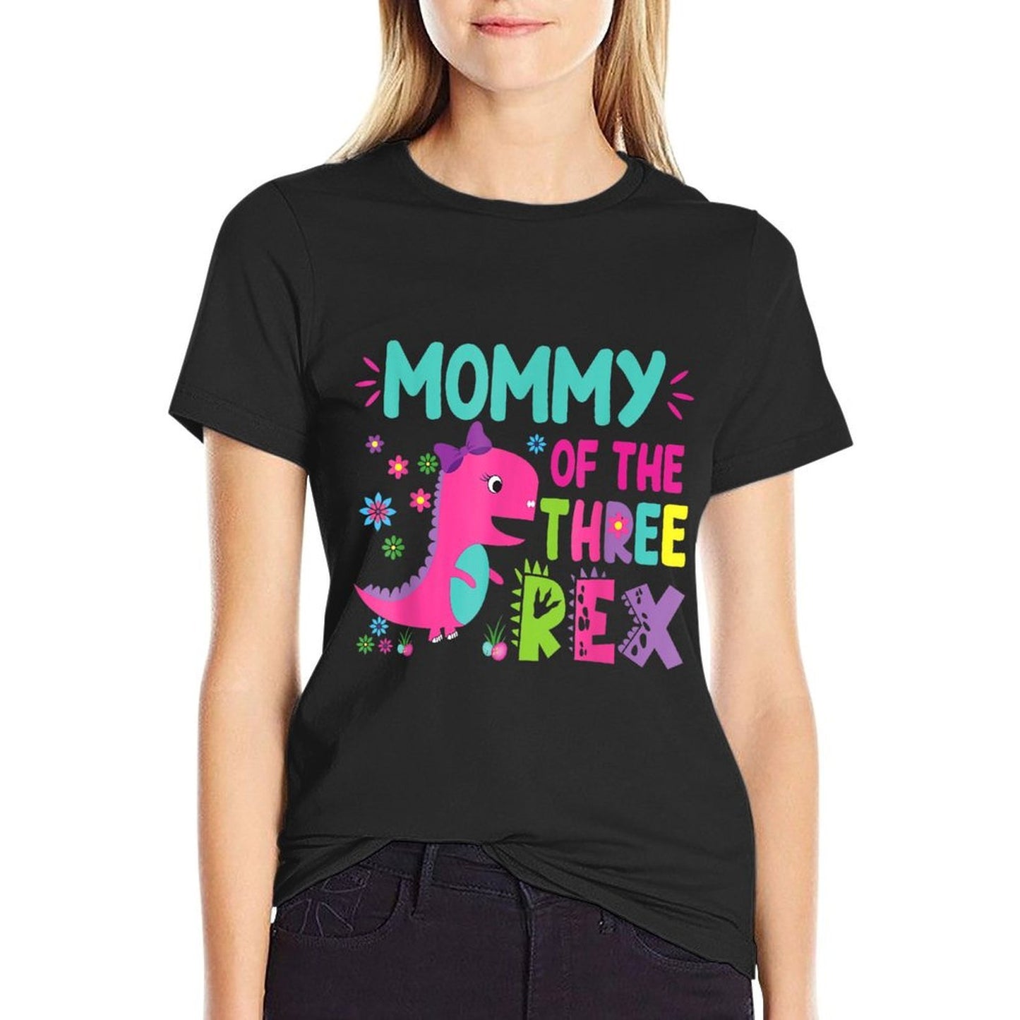 Mommy of The Three Rex Birthday Dinosaur Family Matching  Oversized Silhouette T-Shirt