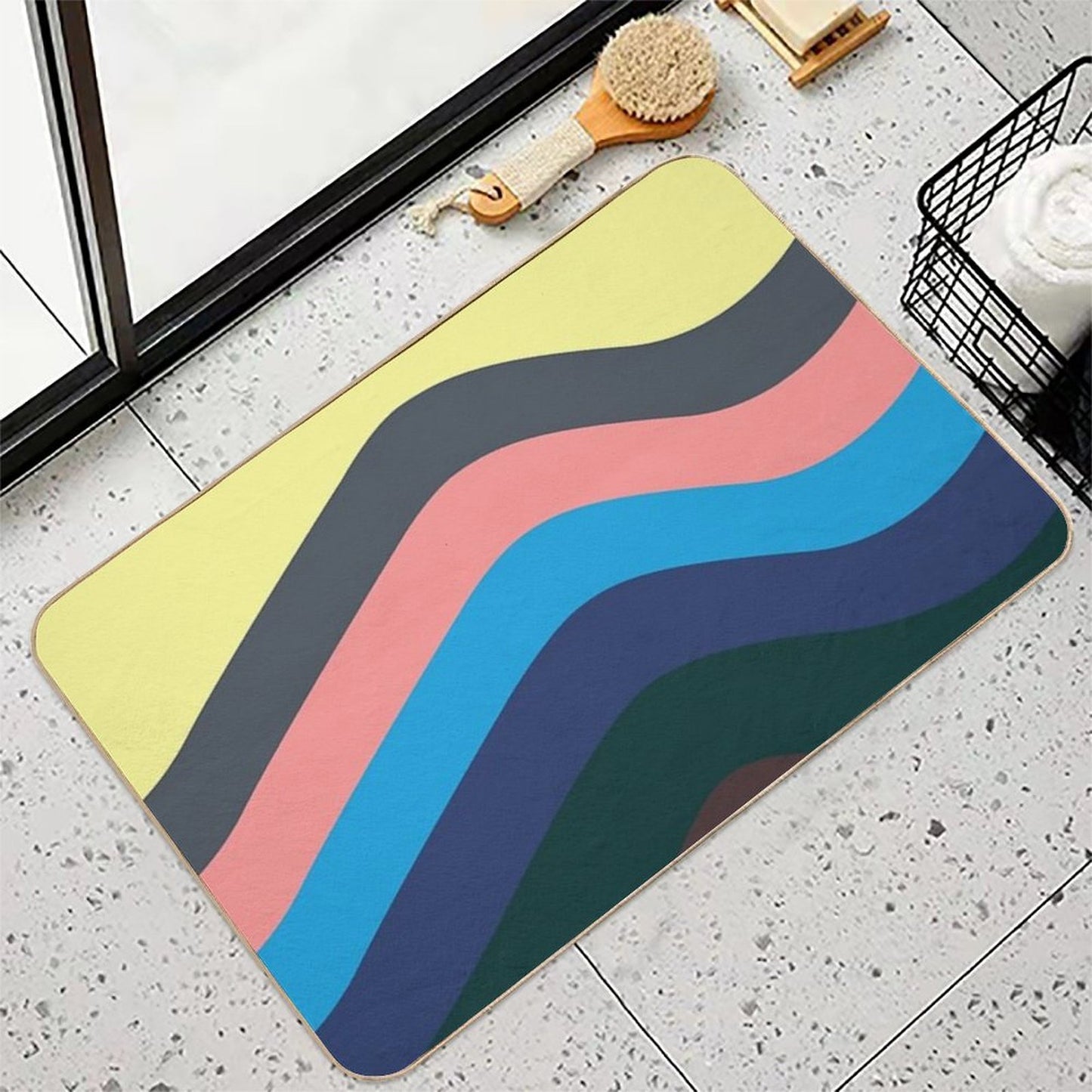 Retro Californian Waves  Repositionable Bath Mat