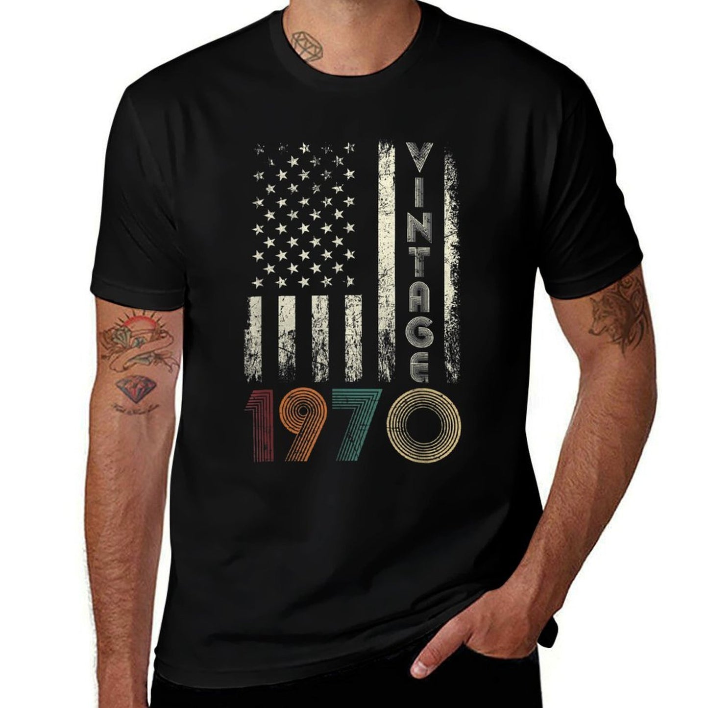 Vintage 1970 American 50th Birthday Gifts Mens Womens  Ribbed Collar T-Shirt