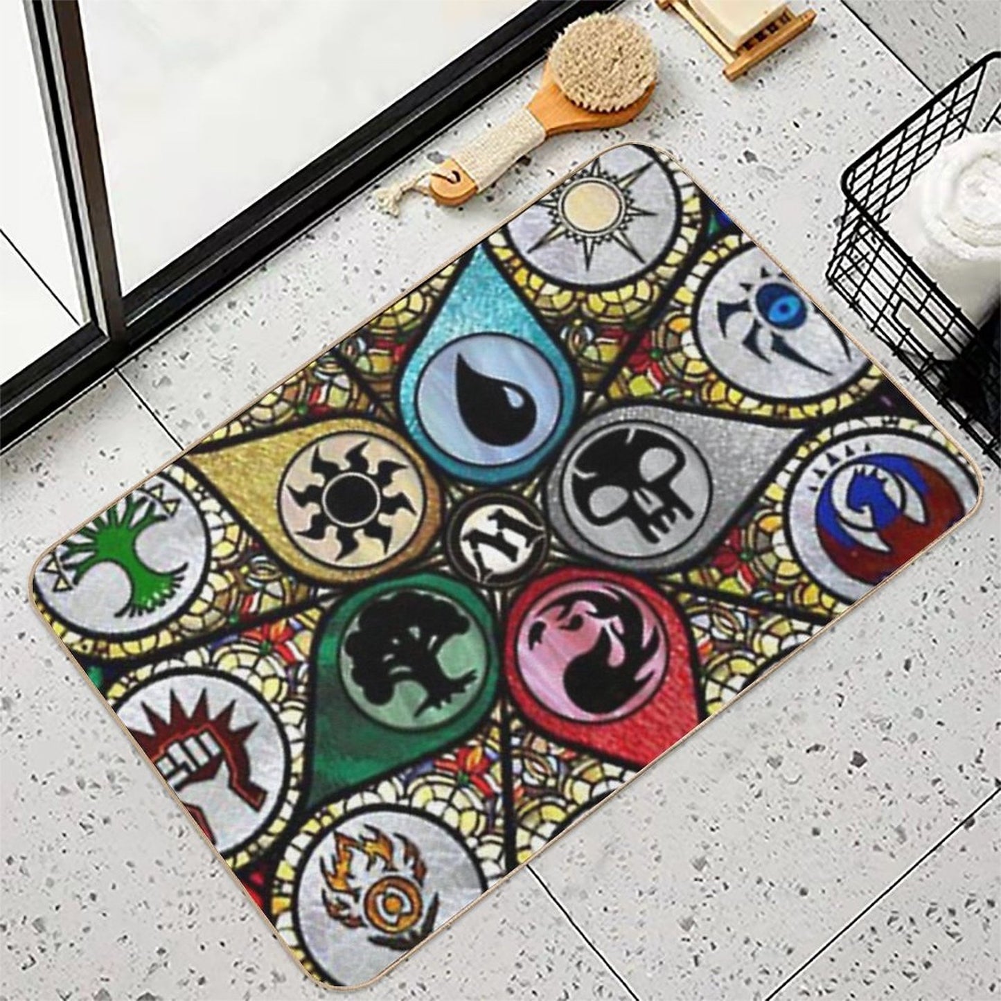 Vintage MTG Stained Glass Art  Dirt-Trapping Bath Mat