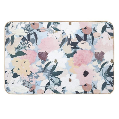 Pink White Floral Watercolor Blue Design  Fade-Resistant Bath Mat