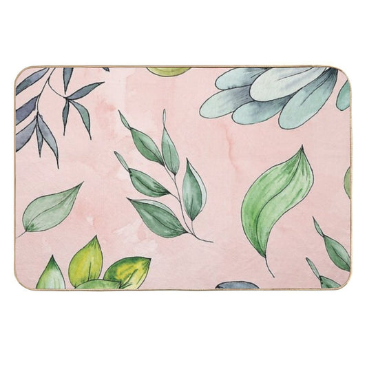 Cheerful Watercolour Leaf Minimalistic Pattern  Anti-Trip Bath Mat