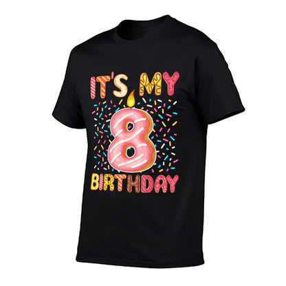 8th Birthday Sweet Donut Happy 8 Years Old Girls Kids  High-quality Stitching T-Shirt