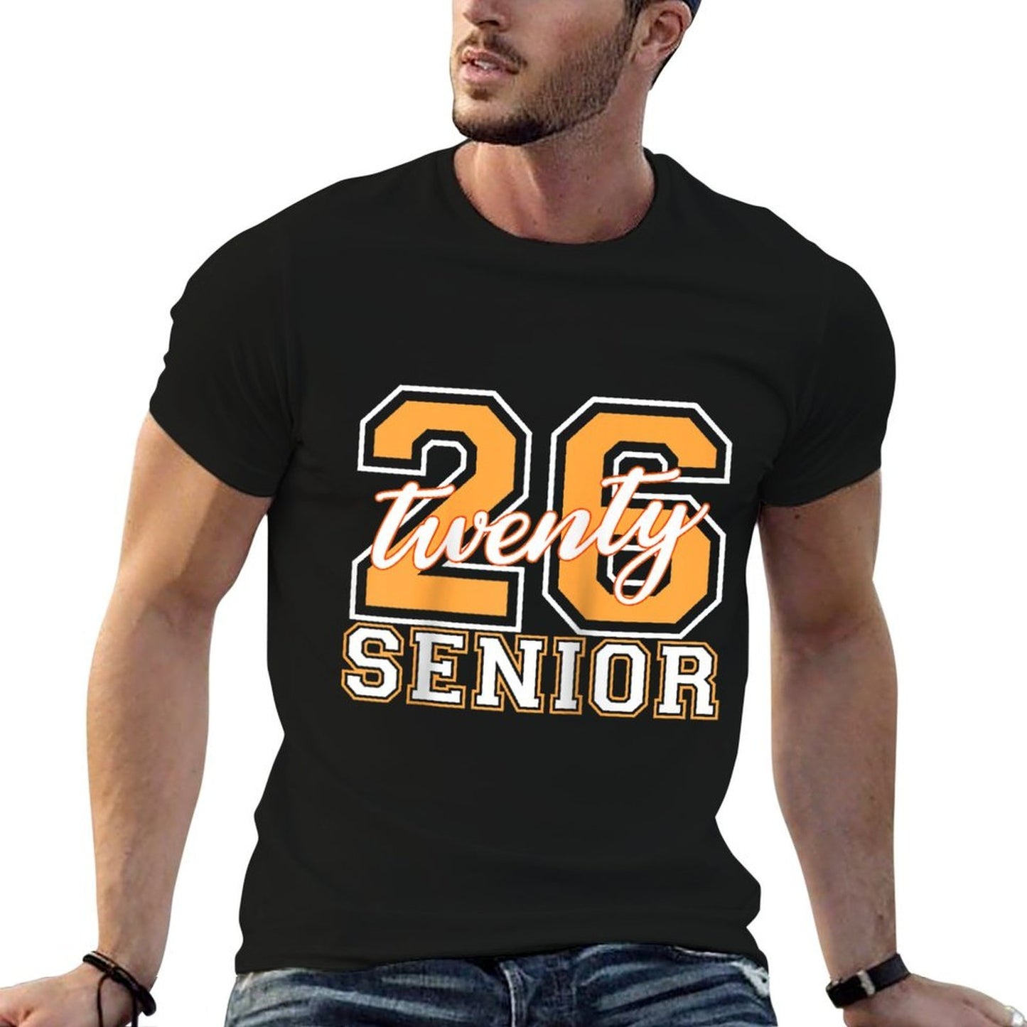 Senior Class 2026 Graduation Varsity Orange Letters Raglan Baseball  Polyester Blend T-Shirt