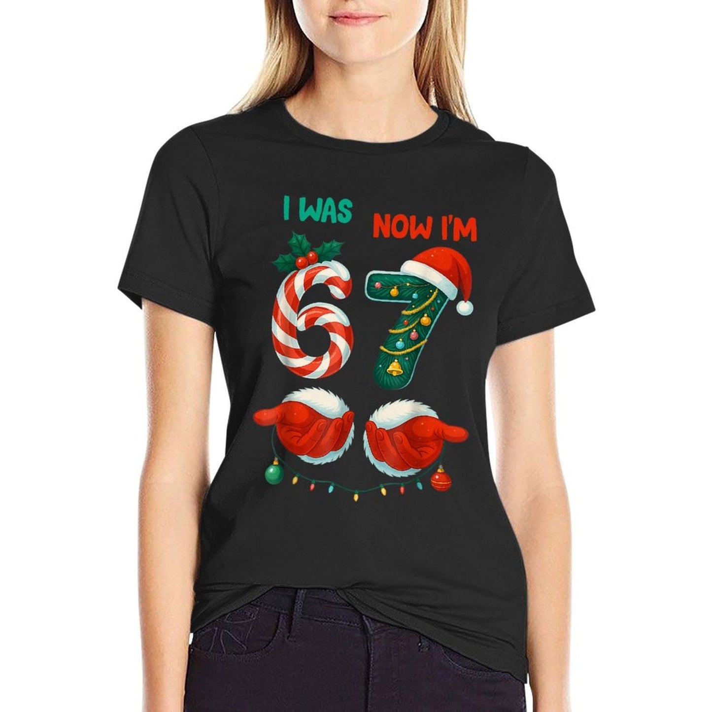 7 Year Old Birthday Was 6 Now Im 7 67 Funny Christmas  Ribbed Collar T-Shirt