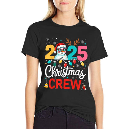 Merry Christmas Crew 2025 Snowman Reindeer Men Women Kid  Polyester Blend T-Shirt