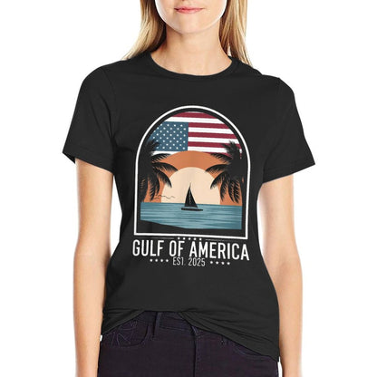 Retro Gulf Of USA America Est 2025 Gulf Mexico American Flag Graphic-printed T-Shirt