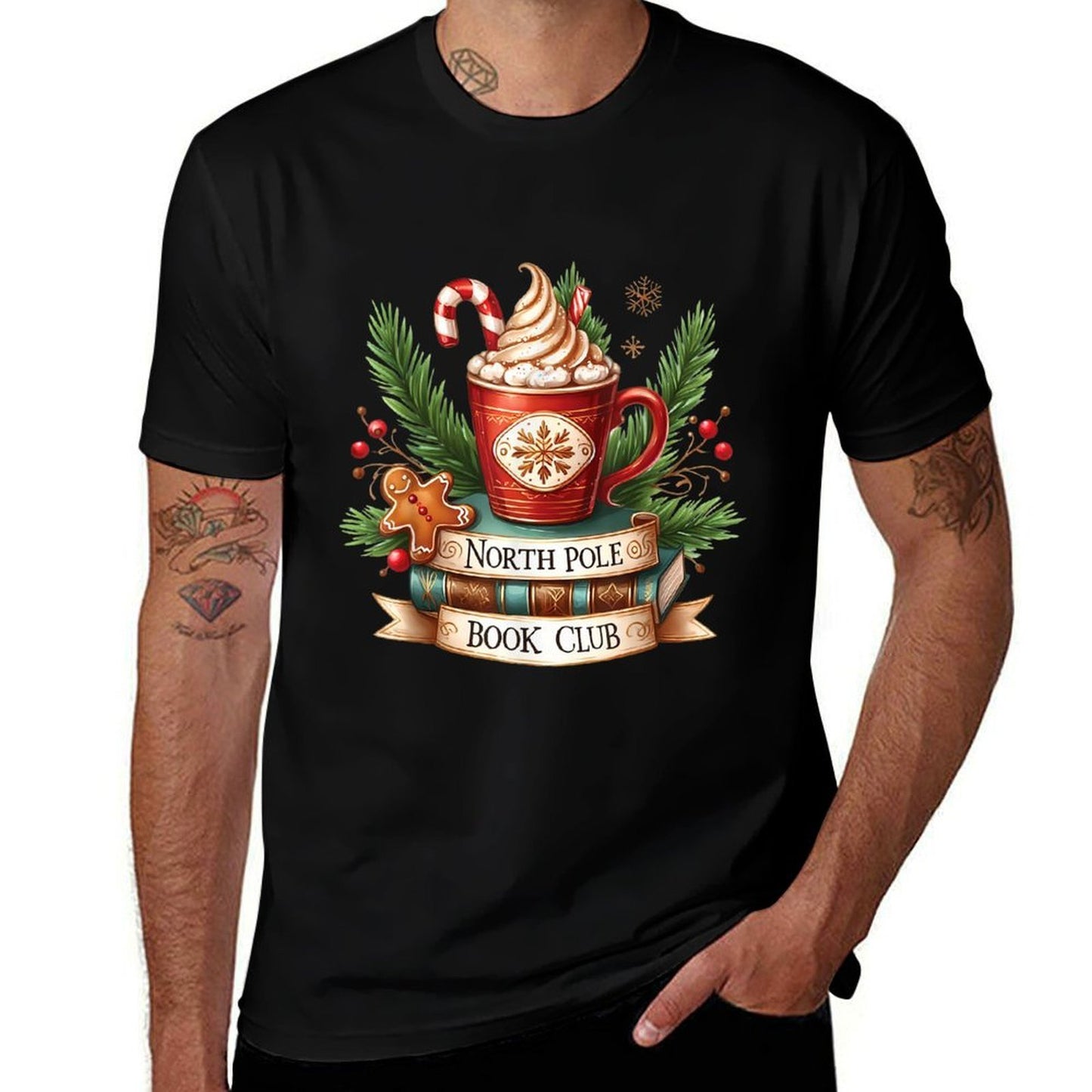 Funny North Pole Book Club Hot Cocoa Bookworm Christmas Xmas  Heathered Texture T-Shirt
