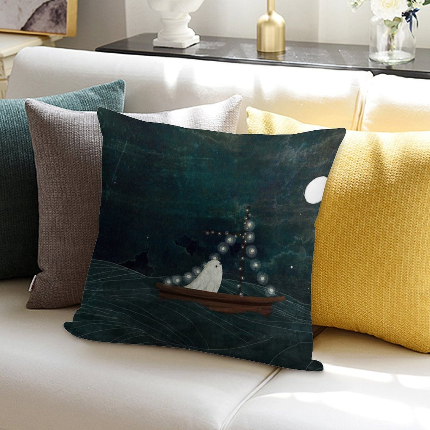 Ghost Boat Ride Soft Luxury Feel Throw Pillow