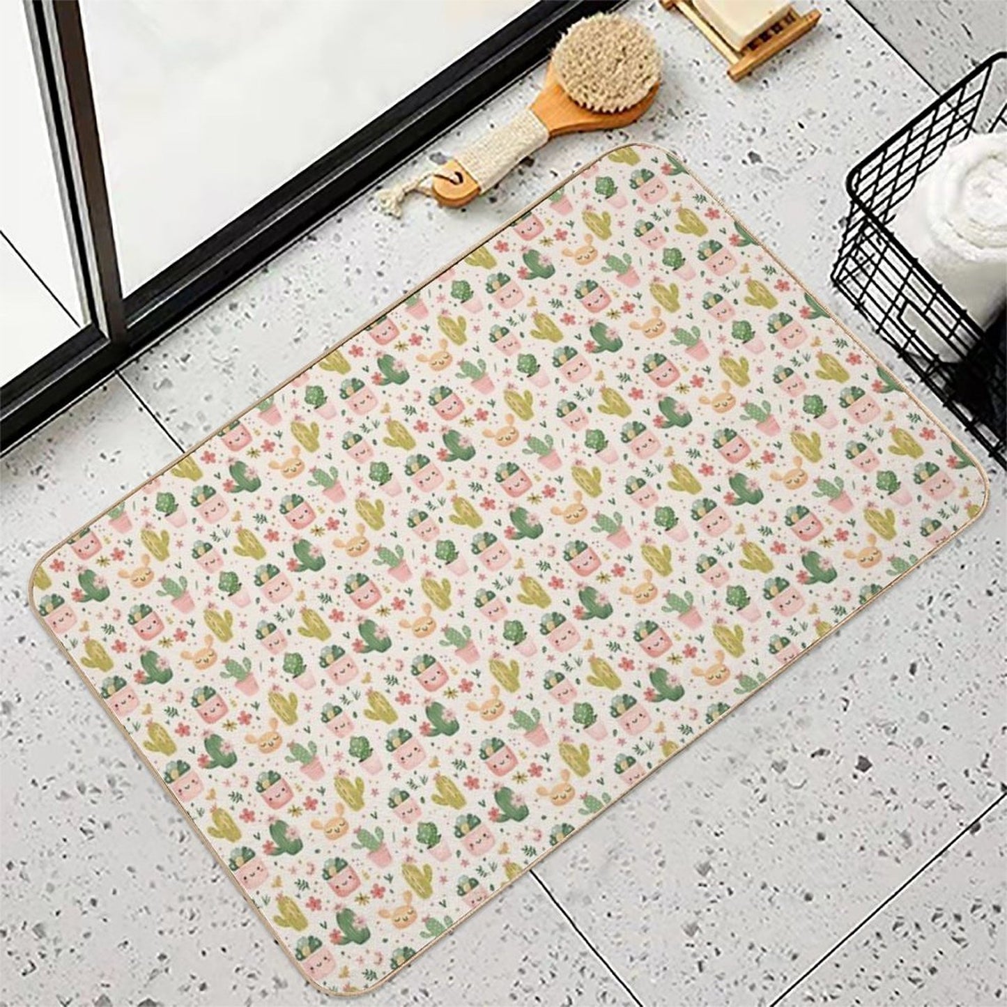 Smiling Cacti Seamless Digital Paper  Fade-Resistant Bath Mat