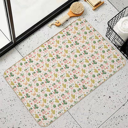 Smiling Cacti Seamless Digital Paper  Fade-Resistant Bath Mat