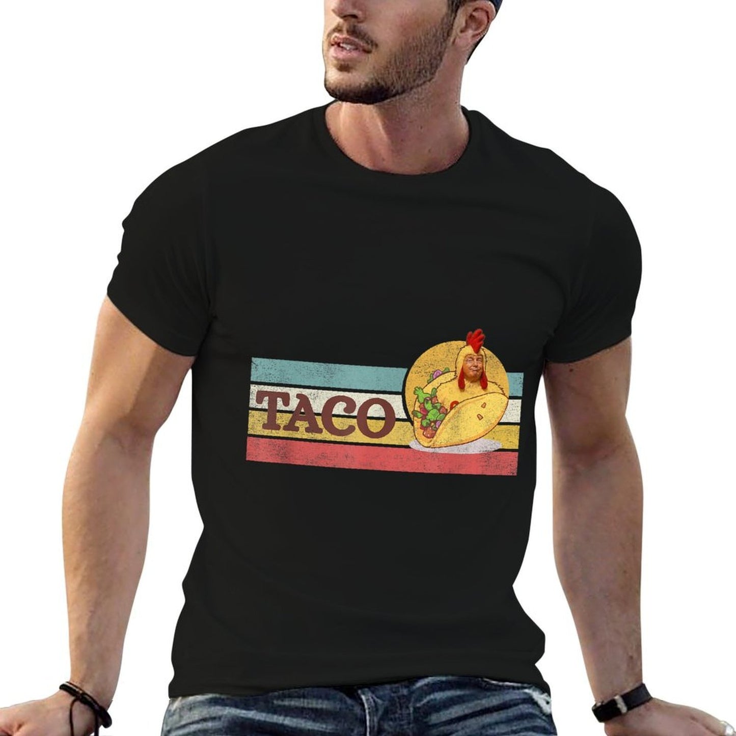 Funny Taco Trump Always Chickens Out T.A.C.O  Ribbed Collar T-Shirt
