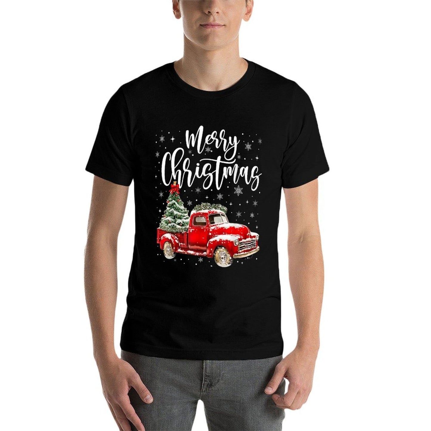 Merry Christmas Red Truck Family Matching Christmas Pajama  Rolled Sleeves T-Shirt