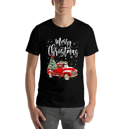 Merry Christmas Red Truck Family Matching Christmas Pajama  Rolled Sleeves T-Shirt